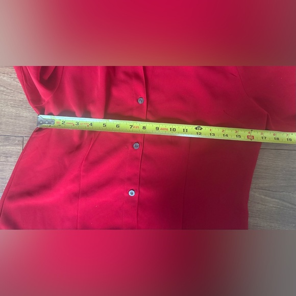 NY & Co Red Button Front Blouse Medium Long Sleeve Career Work Shirt - Picture 7 of 7